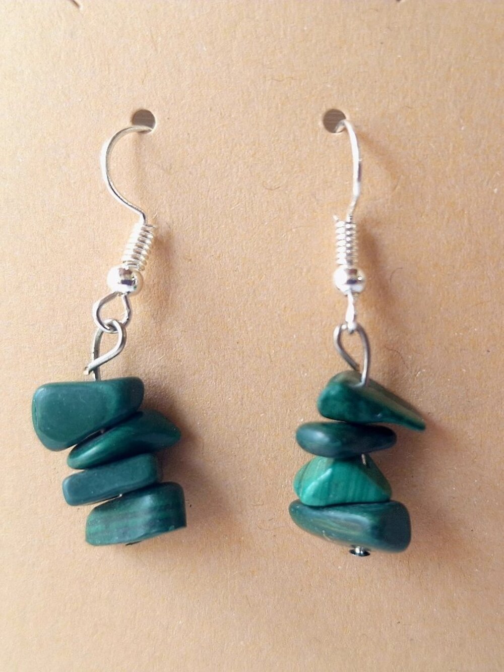 Handmade Green Stone Chip Earrings – Silver Hooks – Natural Gemstone Style